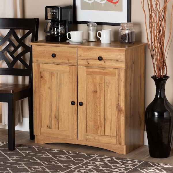 Baxton Studio Lauren Modern and Contemporary Oak Brown Finished Wood 2-Door Buffet Kitchen Cabinet 190-11984-ZORO - main